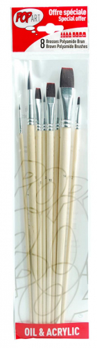 Наборы кистей PEBEO набор синтетика 950251 8 шт. длинная ручка круглые №0, 3, 6, 10, плоские 2, 6, 10, 14