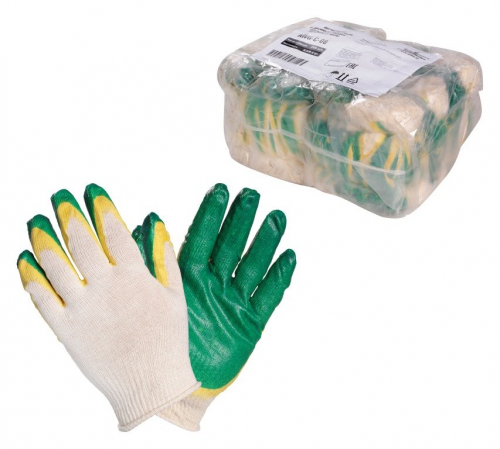 Перчатки ХБ с двойным латексным покрытием ладони, зеленые  