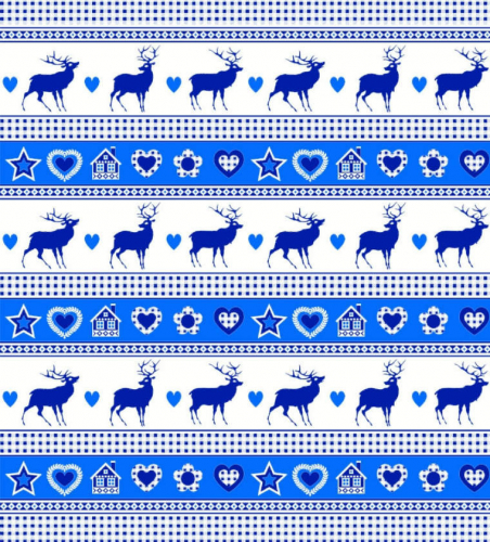 Ткань интерьерный хлопок Скандинавия на синем, ширина 150 см