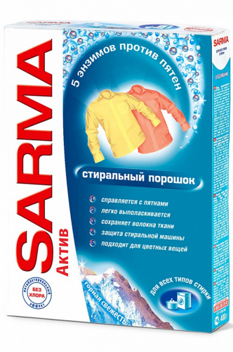 Порошок стиральный для всех видов стирки Sarma Актив горная свежесть 400 г - НЕВСКАЯ КОСМЕТИКА