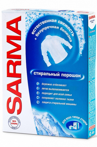 Порошок стиральный для всех видов стирки Sarma горная свежесть 400 г - НЕВСКАЯ КОСМЕТИКА