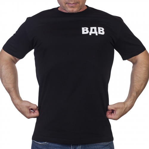 Черная уставная футболка ВДВ – минимум декора, натуральный хлопок, фабричное качество №303А