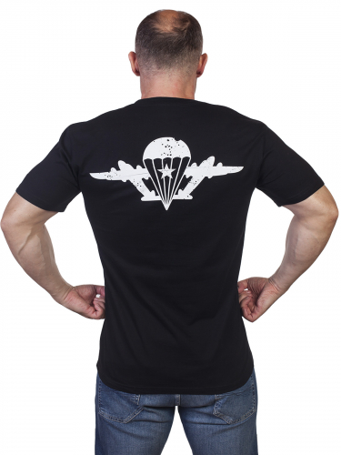 Черная уставная футболка ВДВ – минимум декора, натуральный хлопок, фабричное качество №303А