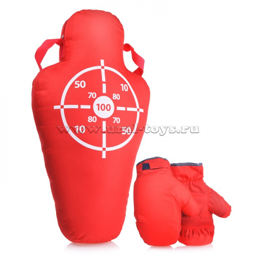 Набор для бокса: манекен большой (оксфорд) 63смх34см+перчатки. Цвет красный