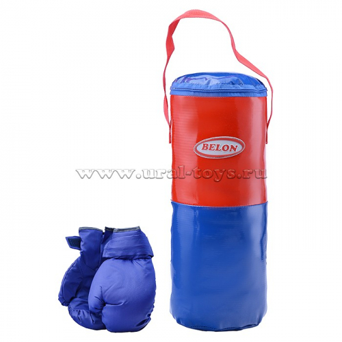 Набор для бокса: груша малая цилиндр 40 см х Ø15 см (тент)+перчатки. Цвет красный/синий.