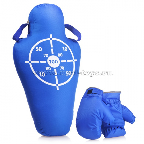 Набор для бокса: манекен большой (оксфорд) 63смх34см+перчатки. Цвет синий