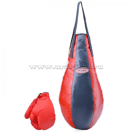 Набор для бокса груша каплевидная 55 см х Ø28 см+перчатки. Цвет темно-серый+красный