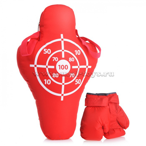 Набор для бокса: манекен малый (оксфорд) 48смх29см+перчатки. Цвет красный