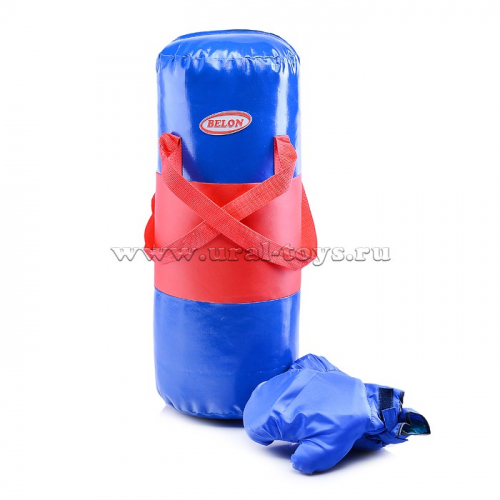 Набор для бокса: груша цилиндр 60 см х Ø25 см. (тент) + перчатки. Цвет красный/синий