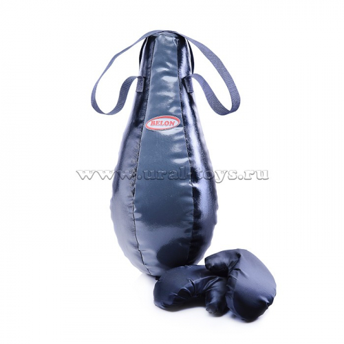 Набор для бокса груша каплевидная 55 см х Ø28 см+перчатки. Цвет темно-серый+черный