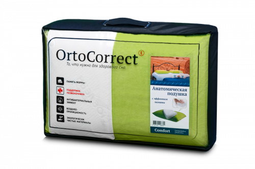 Анатомическая подушка OrtoCorrect с эффектом памяти Comfort  (две наволочки:велюр цвет  фисташка+белая алое)