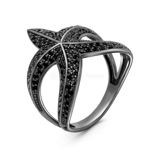 Кольцо из серебра с нат.чёрной шпинелью родированное К-2287рч416