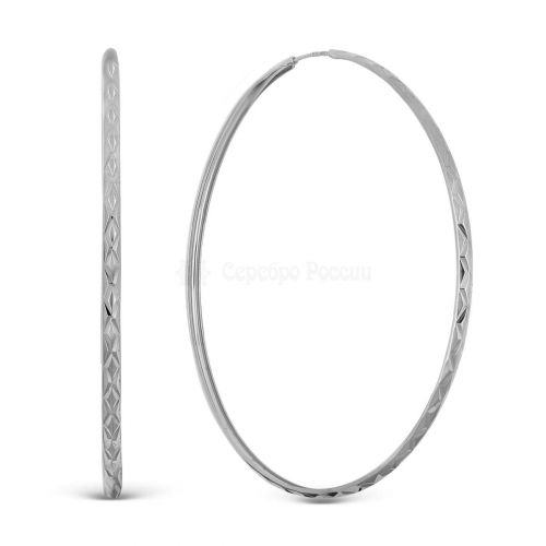 Серьги-конго из серебра с алмазной огранкой родированные - диаметр 7 см 23-70-57р