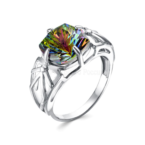 Кольцо из серебра с кристаллом Сваровски Мистик зелёный родированное 0001к-001VM