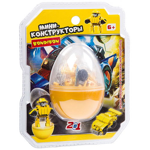 Мини-конструктор в жёлт.яйце, 2в1- робот-машина , 51 дет., BONDIBON, PVC  17×14,5×6 см