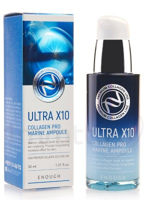 Enough Ultra X10 Collagen Pro Marine Ampoule Сыворотка для лица с коллагеном для упругости кожи, 30 мл
