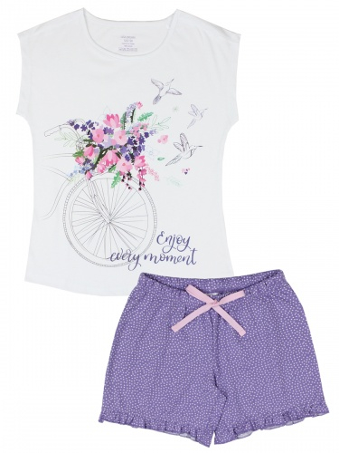 75926-цвт Комплект с шортами, принт Цветы, птицы, велосипед