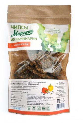 Морские чипсы (90 г) из ламинарии с паприкой. Живая Еда