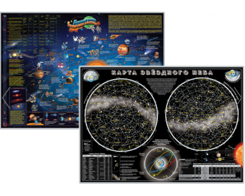 Настольная иллюстрированная карта Солнечная система и Звездное небо (двухсторонняя)  58х41см.