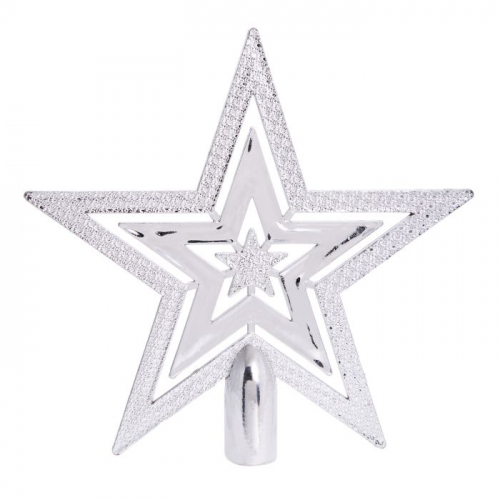 Новогоднее украшение звезда-верхушка на елку Серебро резная из полипропилена / 19x8,5см арт.80791