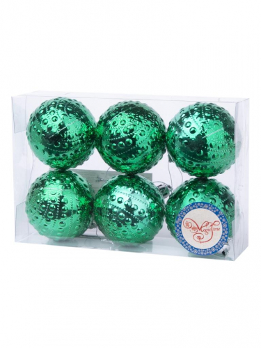 Новогоднее подвесное украшение Зеленые бусинки из полистирола, размер 6 см (набор из 6ти шт) / 17,4х11,6х5,8см арт.80688