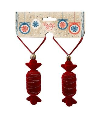 Новогоднее подвесное украшение Конфеты красный бархат из полистирола, набор из 2 шт / 11,5x3,5x3,5см арт.81886
