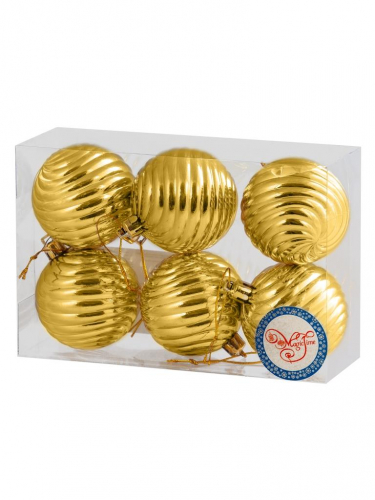 Новогоднее подвесное украшение Золотая волна из полистирола, размер 6 см (набор из 6ти шт) / 17,4х11,6х5,8см арт.80666