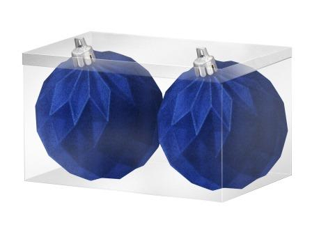 Новогоднее подвесное украшение Шары орнамент синий бархат из полистирола, набор из 2 шт / 8x8x8см арт.81908