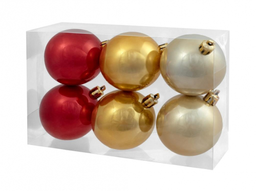 Новогоднее подвесное украшение Ассорти красный, золотой, белый из полистирола, размер 6 см (набор из 6ти шт) / 17,4х11,6х5,8см арт.80660