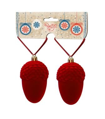 Новогоднее подвесное украшение Жёлуди красный бархат из полистирола, набор из 2 шт / 10x5x5см арт.81892