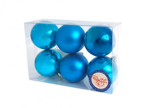 Новогоднее подвесное украшение Бирюзовые шары из пластика, размер 6 см (набор из 6ти шт) / 17,4х11,6х5,8см арт.78782