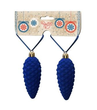 Новогоднее подвесное украшение Шишки синий бархат из полистирола, набор из 2 шт / 11,5x3,5x3,5см арт.81890
