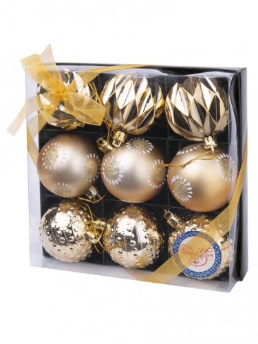 Новогоднее подвесное украшение Золотые шары из полистирола, размер 6 см (набор из 9ти шт.) / 18х18х6см арт.78776