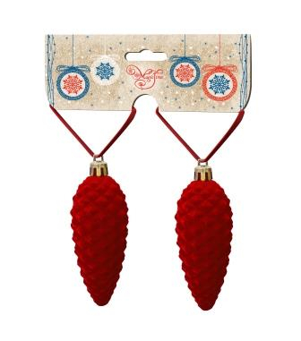 Новогоднее подвесное украшение Шишки красный бархат из полистирола, набор из 2 шт / 11,5x3,5x3,5см арт.81889