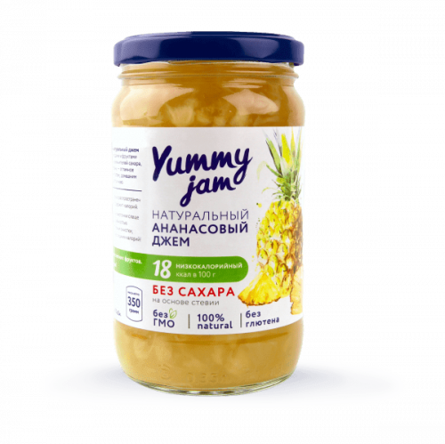 Yummy Jam. Фруктовый натуральный джем без сахара, ананасовый 350 гр. 1/15