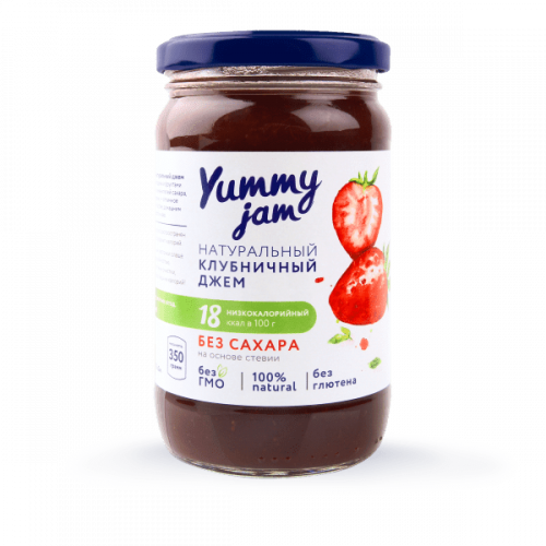 Yummy Jam. Фруктовый натуральный джем без сахара, клубничный 350 гр. 1/15