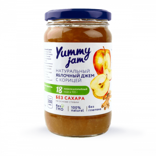 Yummy Jam. Фруктовый натуральный джем без сахара, яблочный с корицей 350 гр. 1/15