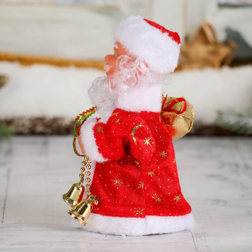 Дед Мороз, в красной шубе, с колокольчиком, с подсветкой, двигается, без музыки
