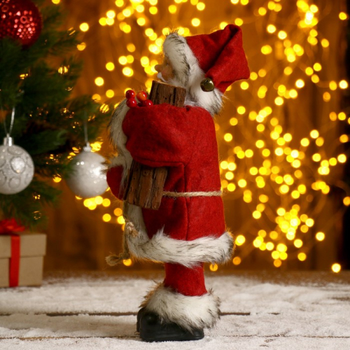 Дед Мороз  в красной шубке с брёвнышком 29 см