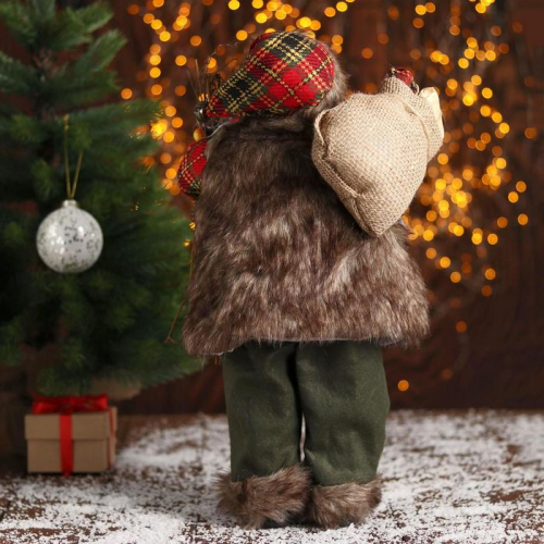 Дед Мороз, в пушистой жилетке, с веточками