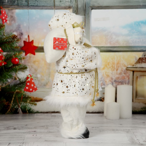 Дед Мороз в белой звёздной шубке с фонариком 45 см