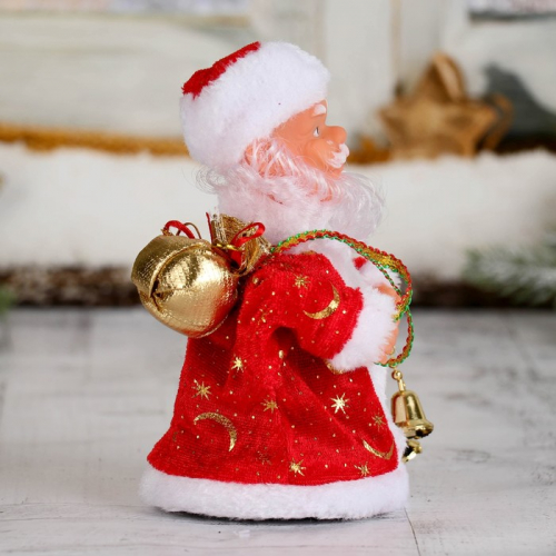 Дед Мороз, в красной шубе, с колокольчиком, с подсветкой, двигается, без музыки