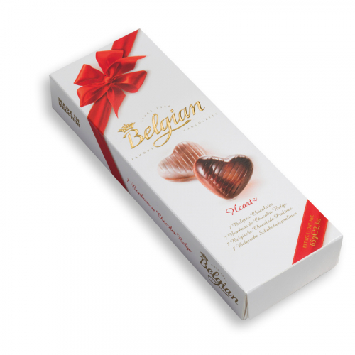 Шоколадные сердечки The Belgian (красный бант), 65 гр