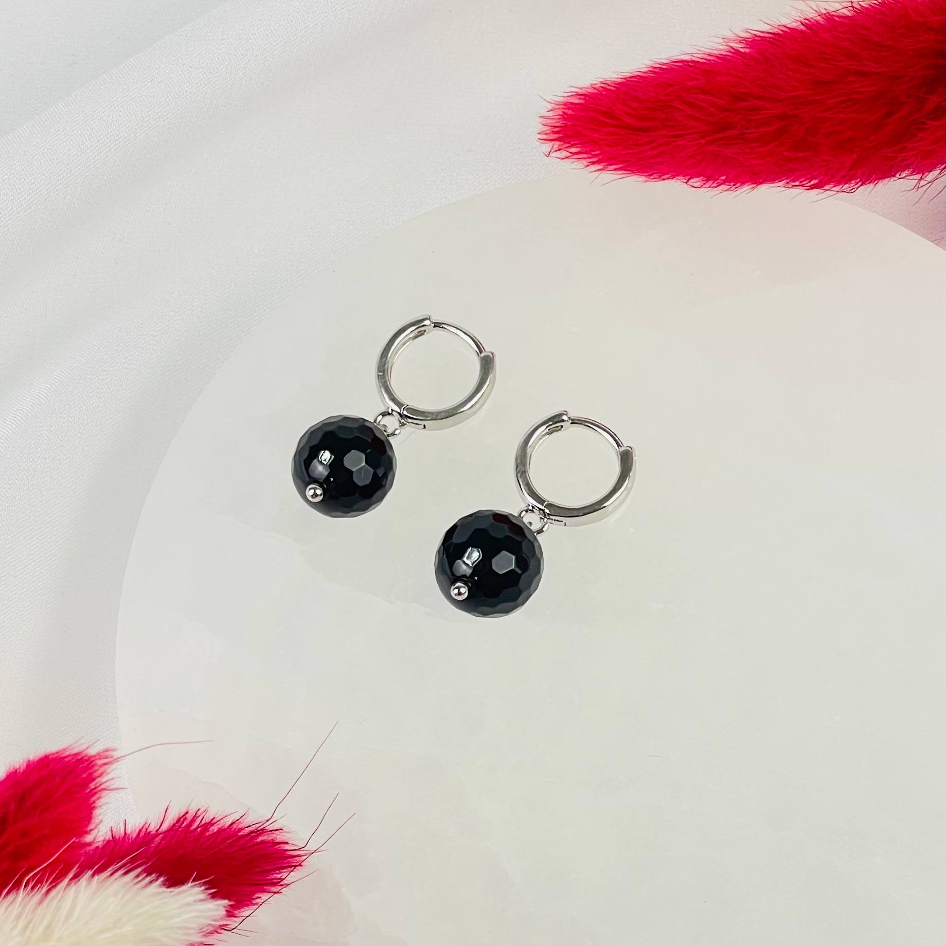 Радуга Самоцветов Серьги из черного Агата