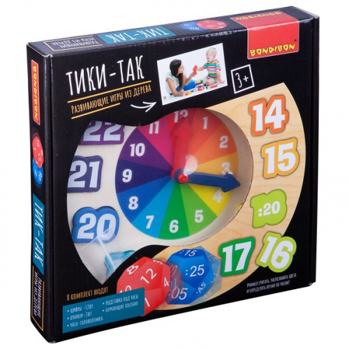 Развивающие игры из дерева Bondibon Чудо часики «ТИКИ-ТАК», BOX 22,5×3×22,5 см