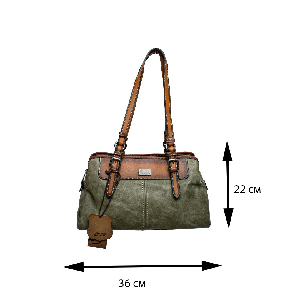 17796 gс-15 dark green сумка женская FLAME DANCE экокожа 36x22х14