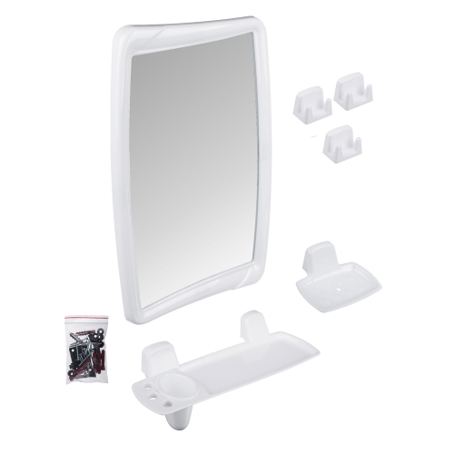 Комплект для ванной 6 пр (зеркало, 3крючка, полка, подставкадлямыльницы), пластик, 35, 2х52см