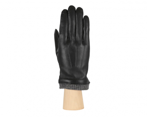 Перчатки на трикотажной манжете, кожа/шерсть, черн. FABRETTI 12.46-1 black
