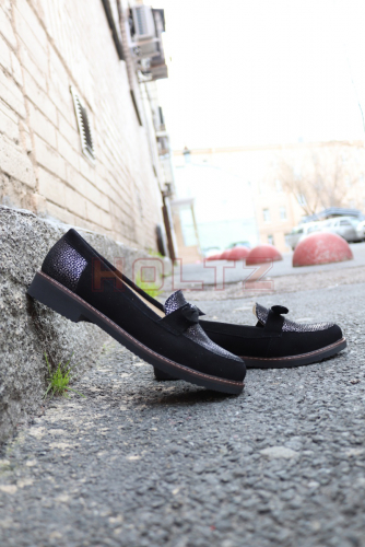 Женские туфли лоферы с бантиком черные