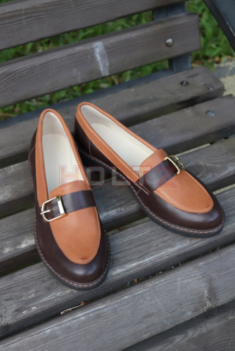 Женские туфли лоферы 74 коричневые с пряжкой